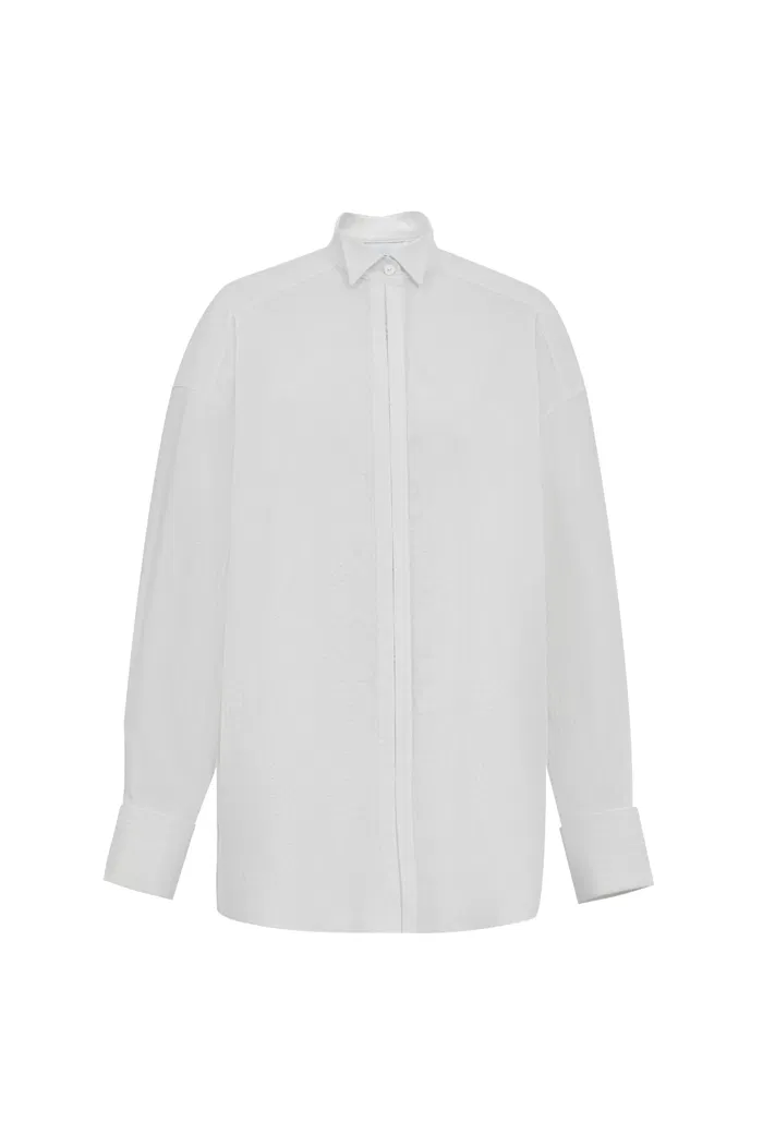 Tuxedo Wing Collar Shirt in Cotton Bubble Yarn - Image 10
