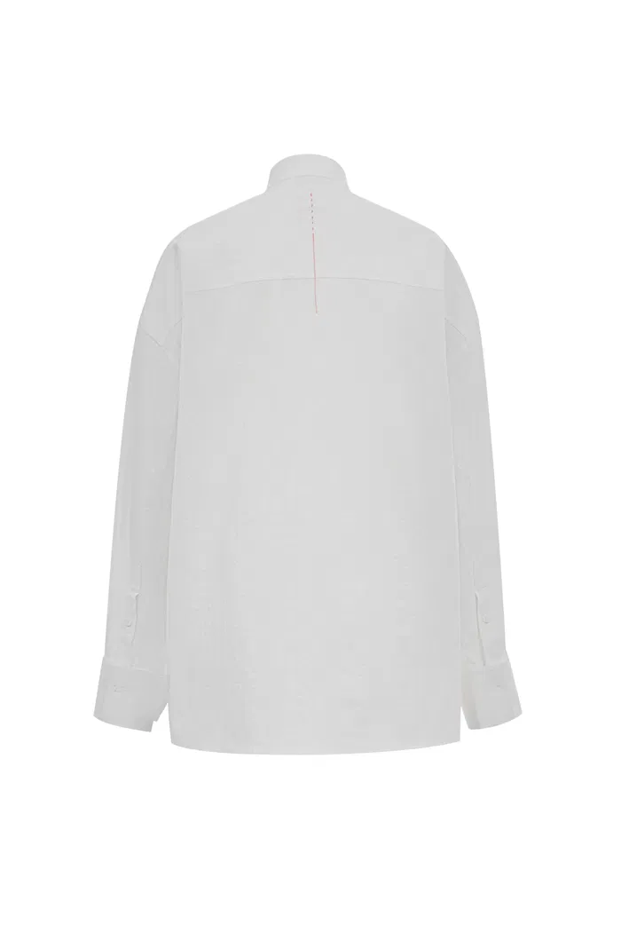 Tuxedo Wing Collar Shirt in Cotton Bubble Yarn - Image 11