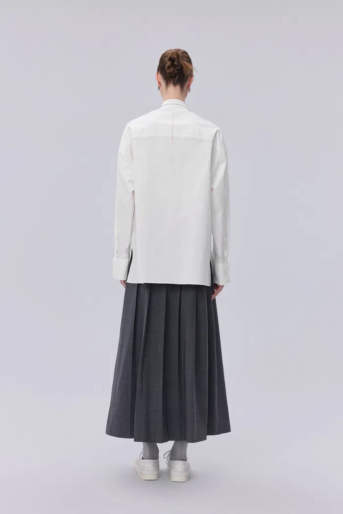 Tuxedo Wing Collar Shirt in Cotton Bubble Yarn - Image 5