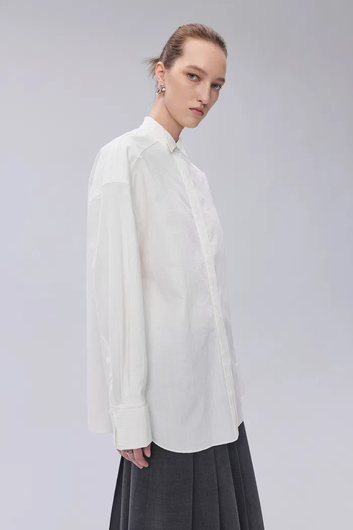 Tuxedo Wing Collar Shirt in Cotton Bubble Yarn - Image 6