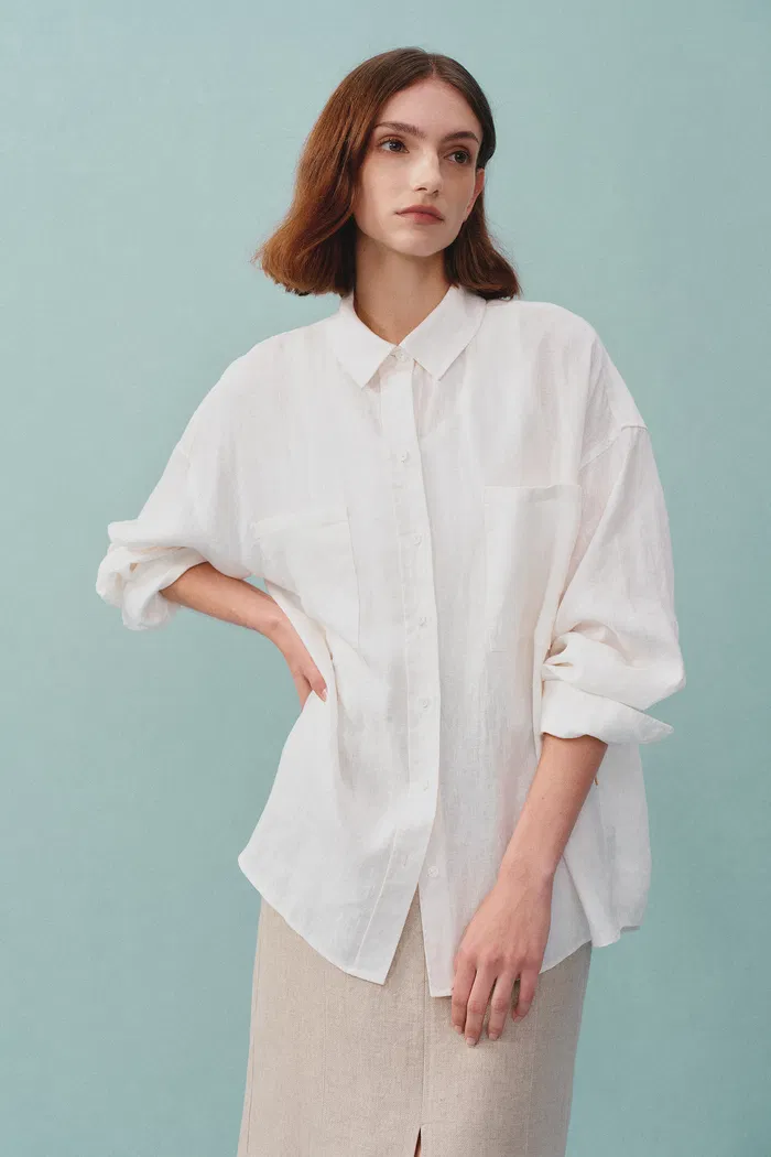 Una Double Patch Pocket Shirt in Linen - Image 2