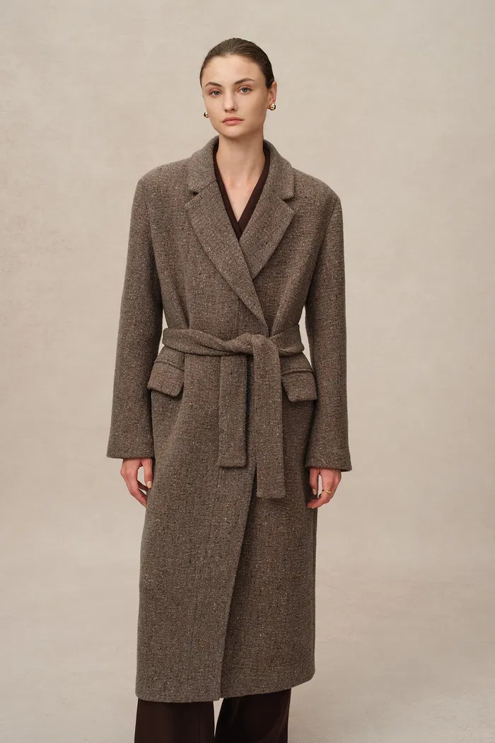 Uomo Asymmetric Coat in Merino Wool Tweed - Image 2