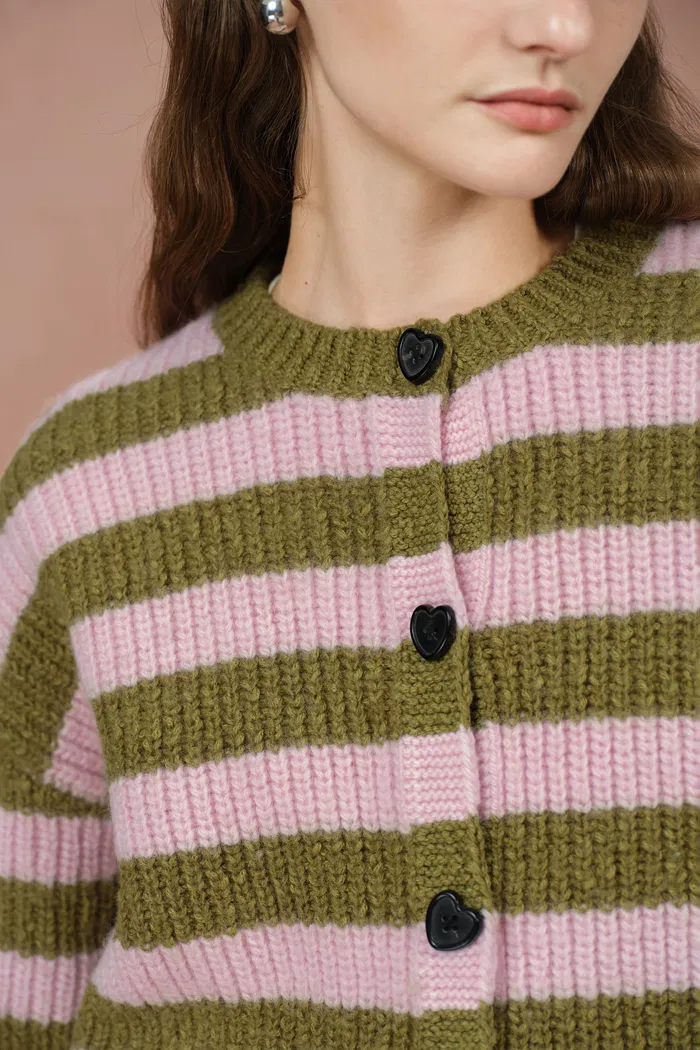 Valentina Balloon Sleeve Striped Cardigan in Merino Wool Knit - Image 7