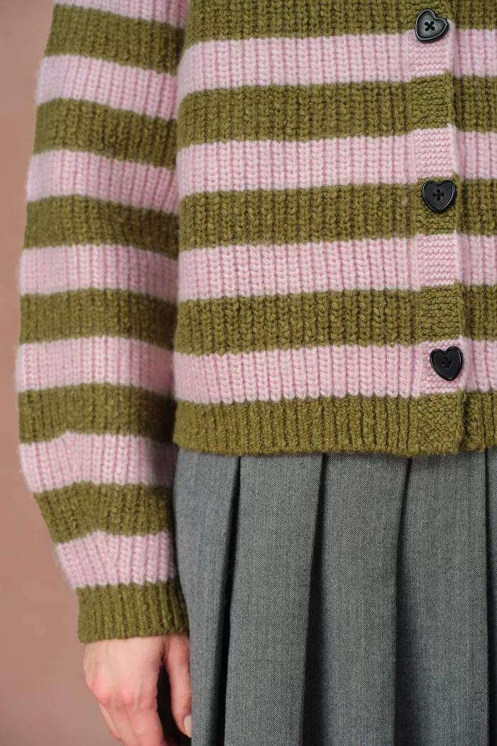 Valentina Balloon Sleeve Striped Cardigan in Merino Wool Knit - Image 8