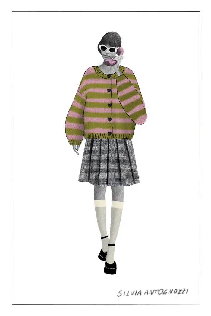 Valentina Balloon Sleeve Striped Cardigan in Merino Wool Knit - Image 9