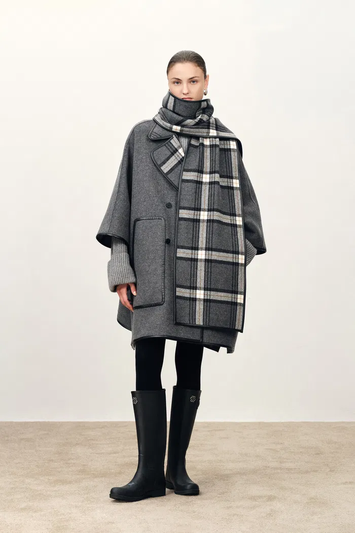Valmore Checkered Reversible Cape Coat