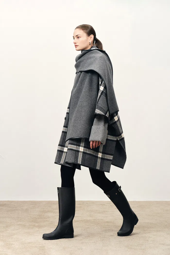 Valmore Checkered Reversible Cape Coat - Image 5