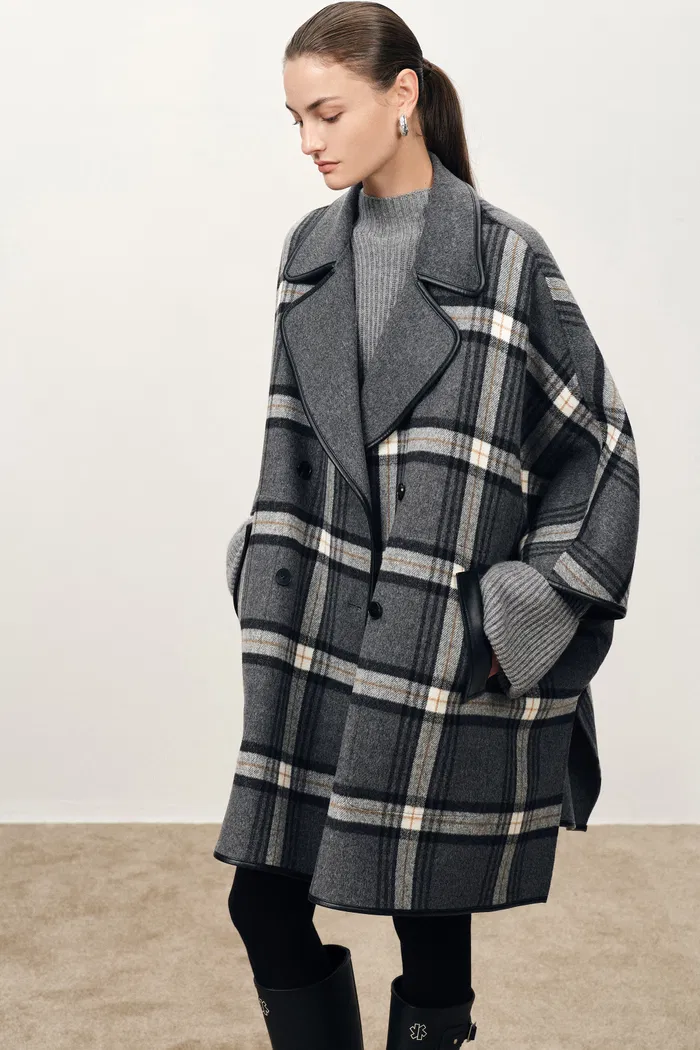 Valmore Checkered Reversible Cape Coat - Image 7