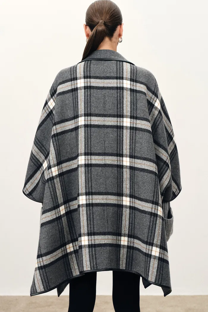 Valmore Checkered Reversible Cape Coat - Image 8