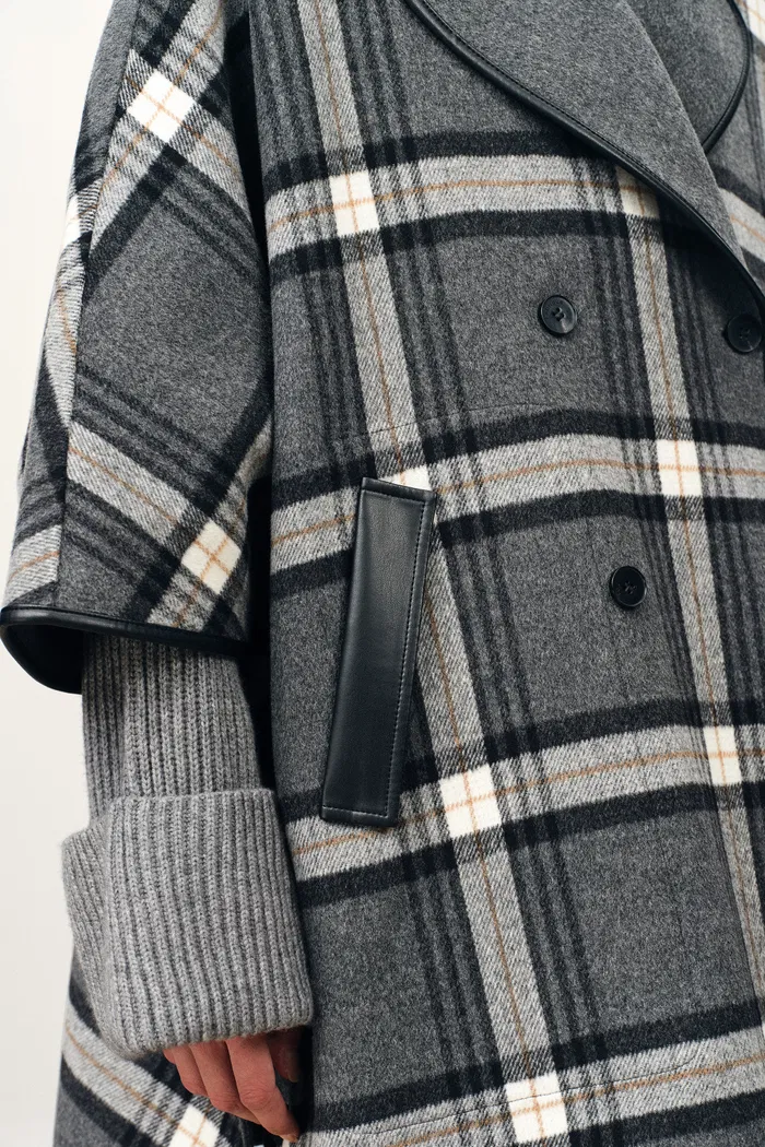 Valmore Checkered Reversible Cape Coat - Image 9
