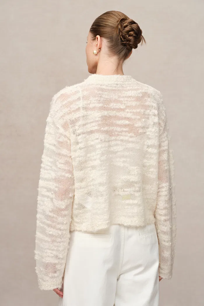 Vega Hand Swen Pearl Cardigan in Alpaca Blend Bouclé Knit - Image 5