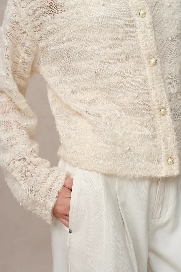 Vega Hand Swen Pearl Cardigan in Alpaca Blend Bouclé Knit - Image 6