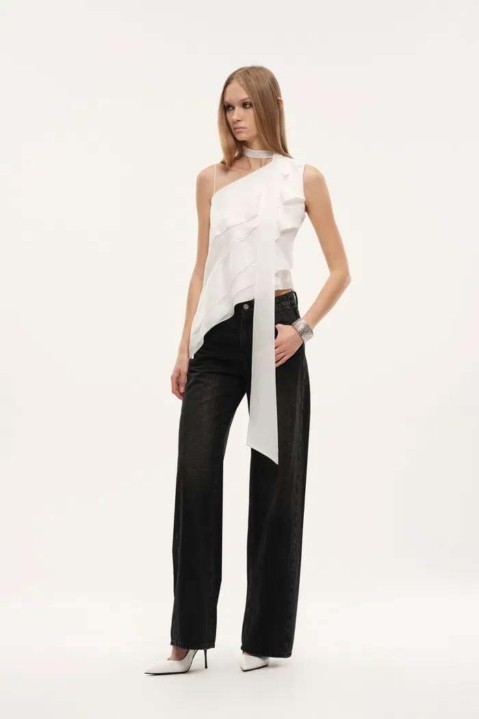 Veil Multilayered Ruffle Top in Sequin Mesh - Image 3
