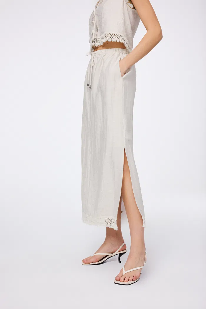Velia Fringed Vest Set in Cotton Linen - Image 3