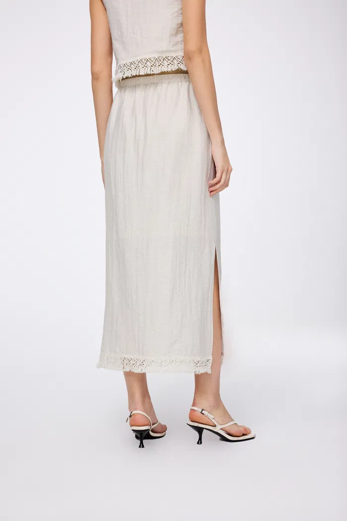 Velia Fringed Vest Set in Cotton Linen - Image 4