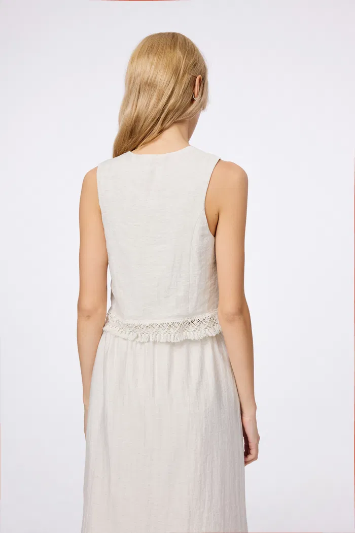 Velia Fringed Vest Set in Cotton Linen - Image 7