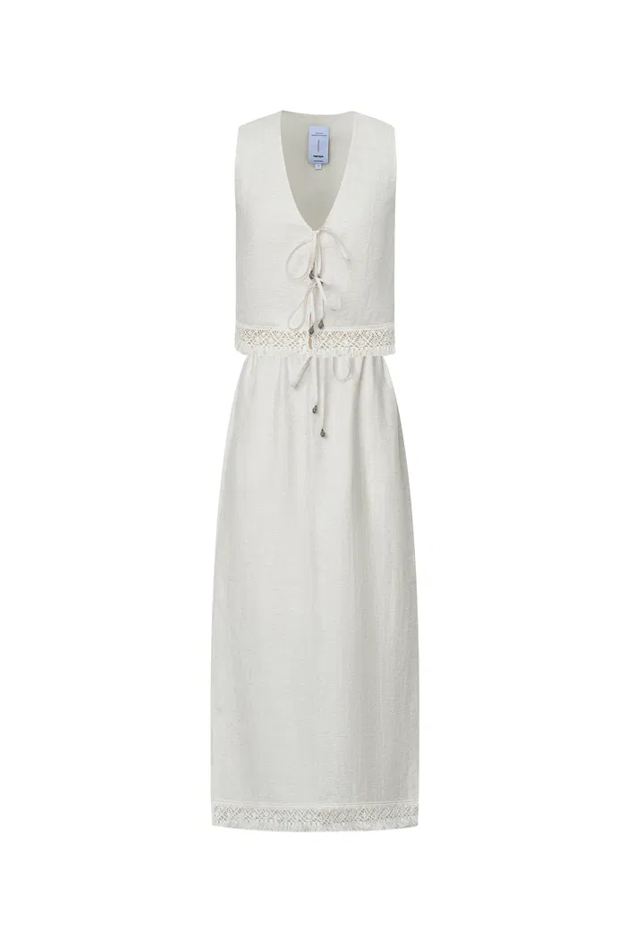 Velia Fringed Vest Set in Cotton Linen - Image 9