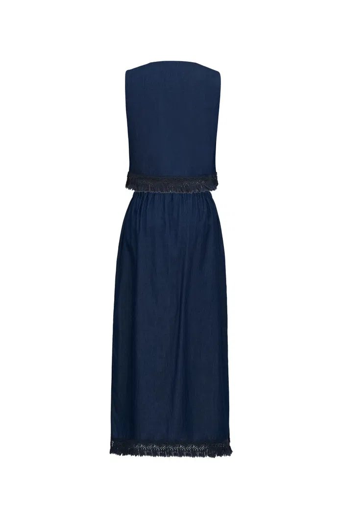 Velia Handcrafted Tassel Vest and Skirt Set in Cotton Denim - Image 11