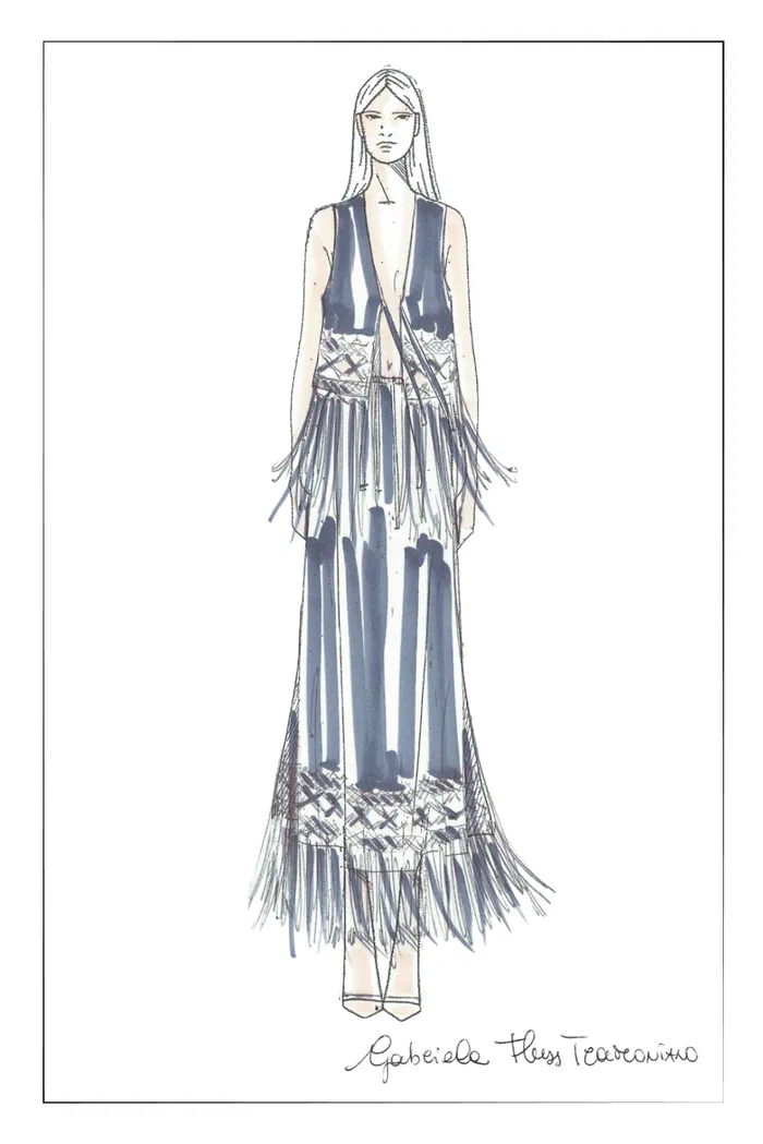Velia Handcrafted Tassel Vest and Skirt Set in Cotton Denim - Image 9
