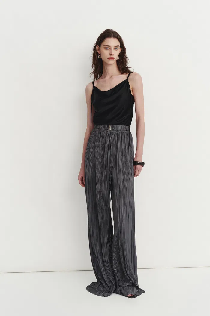Vesper Belted Reflective Pants in Pleated Microfiber - Image 2