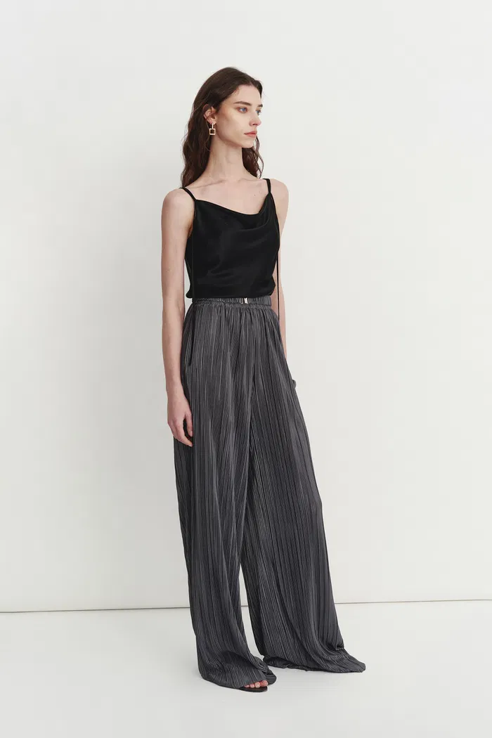 Vesper Belted Reflective Pants in Pleated Microfiber - Image 3