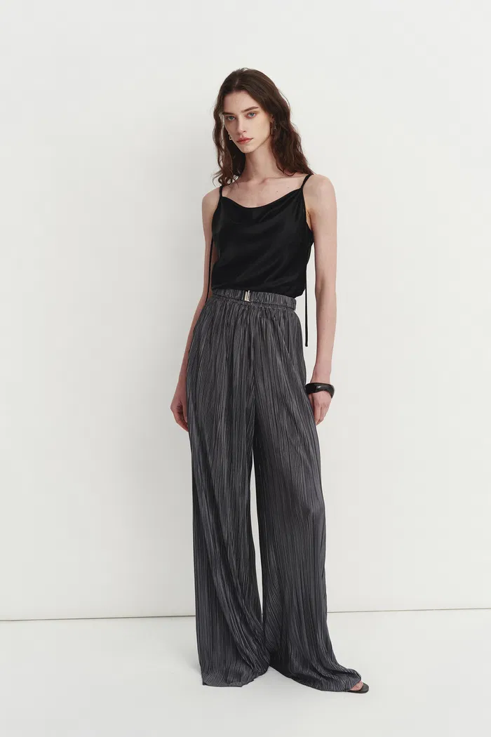 Vesper Belted Reflective Pants in Pleated Microfiber - Image 4