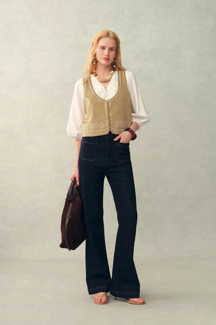 Vestsue Faux Embroidered Suede Sleeveless Vest Top