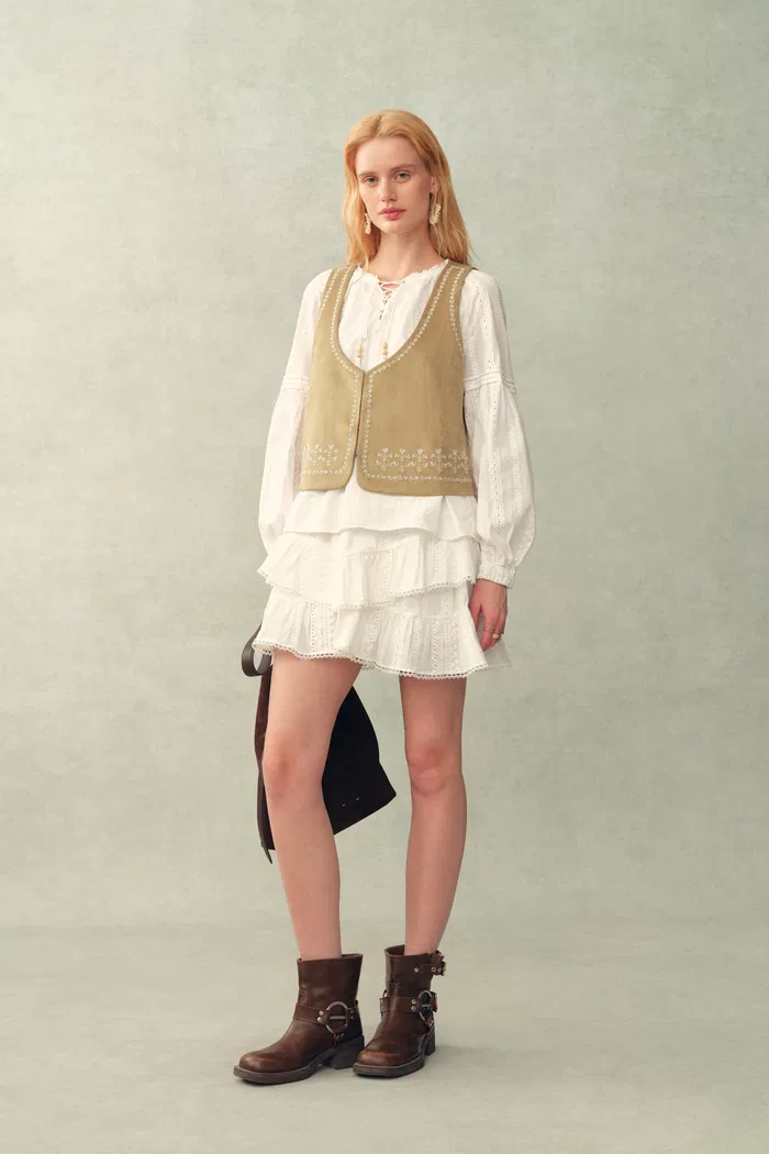 Vestsue Faux Embroidered Suede Sleeveless Vest Top - Image 3