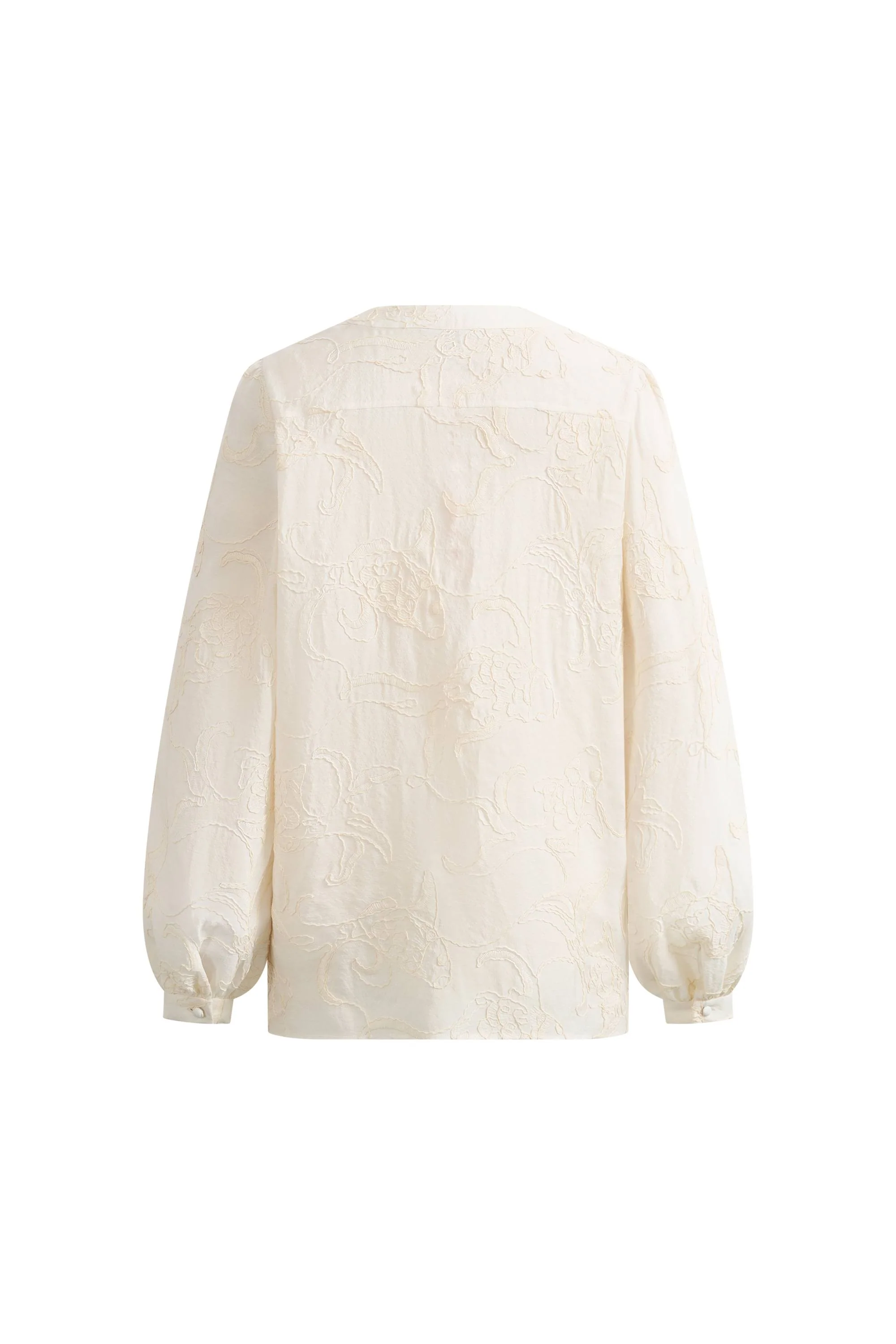 Veyra Embroidered Collarless Shirt in Lightweight Cotton Blend - Image 7