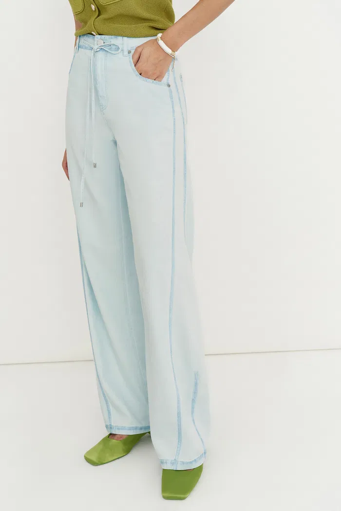 Viento Hand Distressed Drawstring Jeans in Lyocell Denim - Image 5