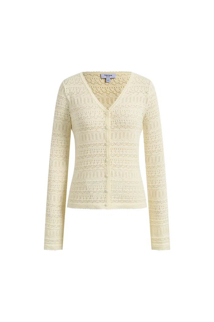 Vila Openwork Textured Lace-Trim V-Neck Cardigan In Fine Cotton Yarn Knit - Image 6