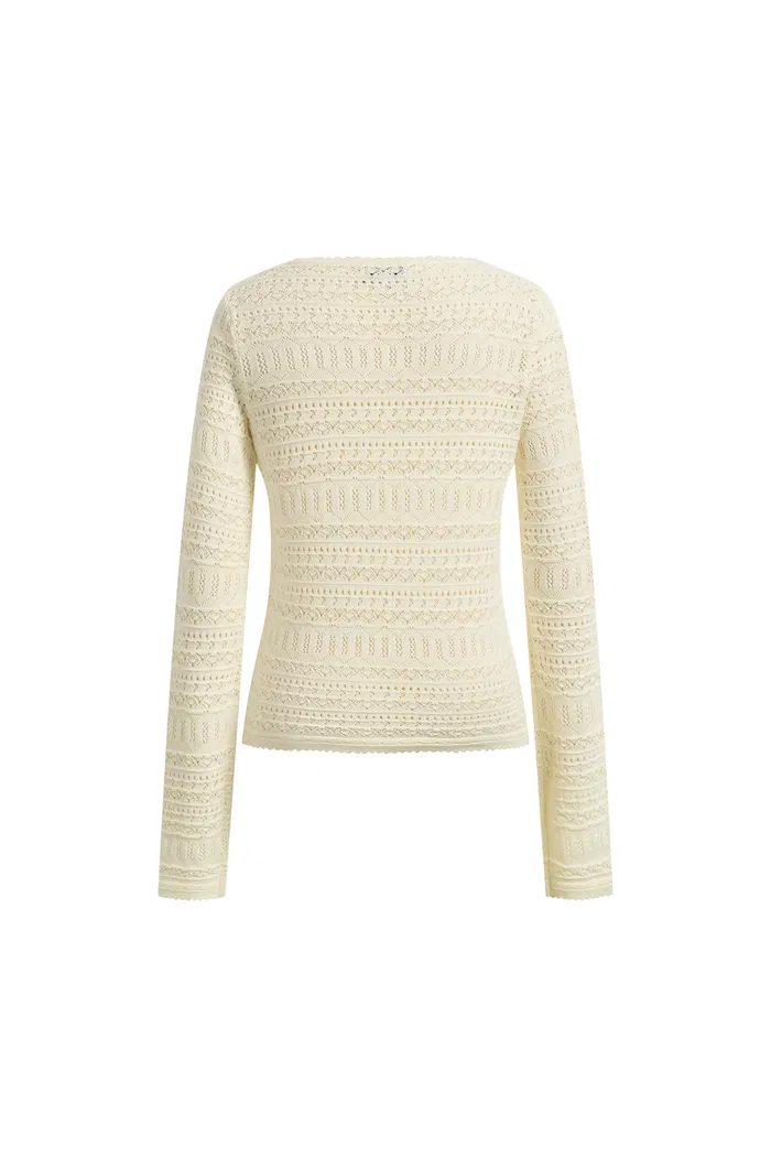 Vila Openwork Textured Lace-Trim V-Neck Cardigan In Fine Cotton Yarn Knit - Image 7