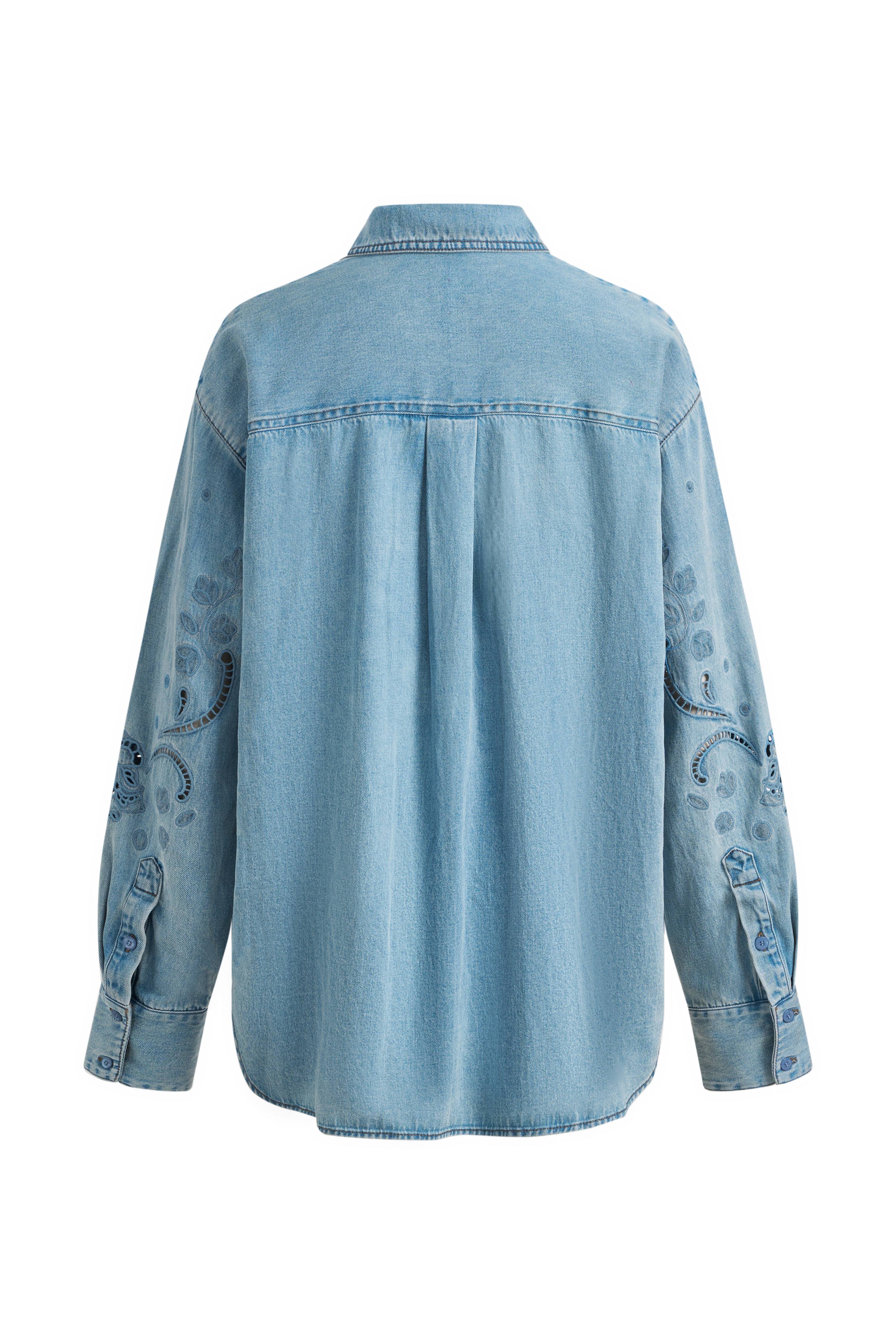 Vinetta Embroidered Shirt in Cotton-Linen Denim - Image 10