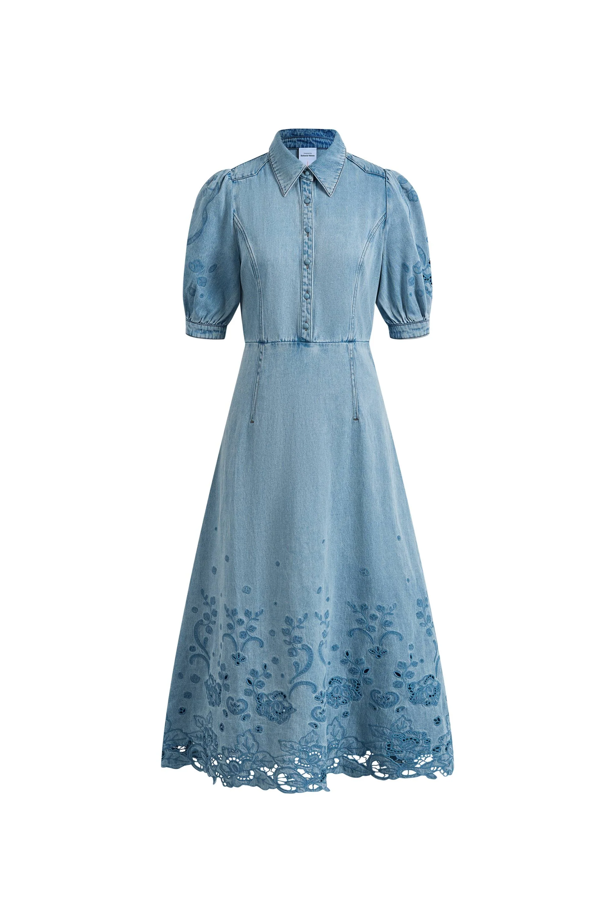 Vinetta Puff Sleeve Dress in Cotton Linen Denim - Image 7