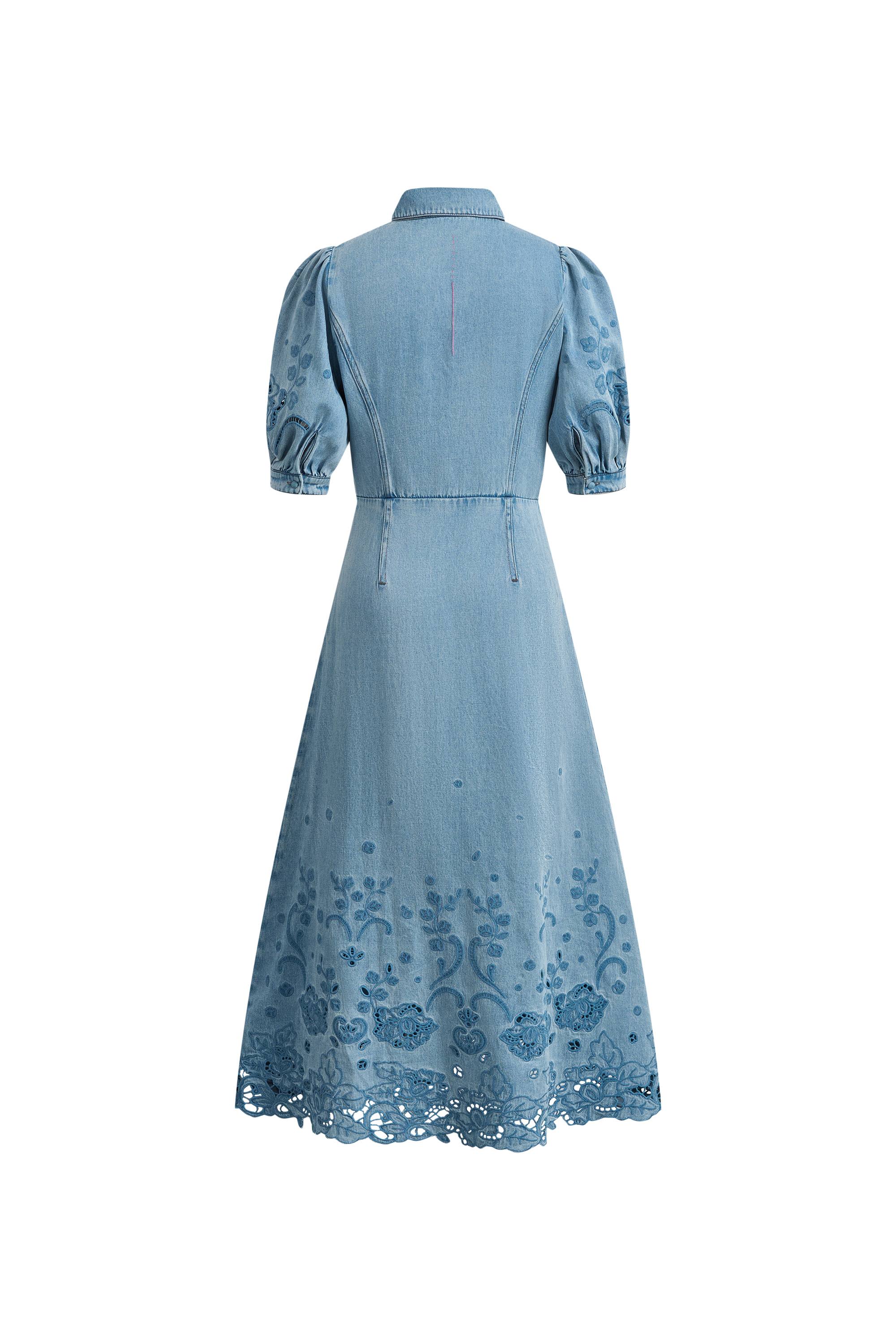 Vinetta Puff Sleeve Dress in Cotton Linen Denim - Image 8
