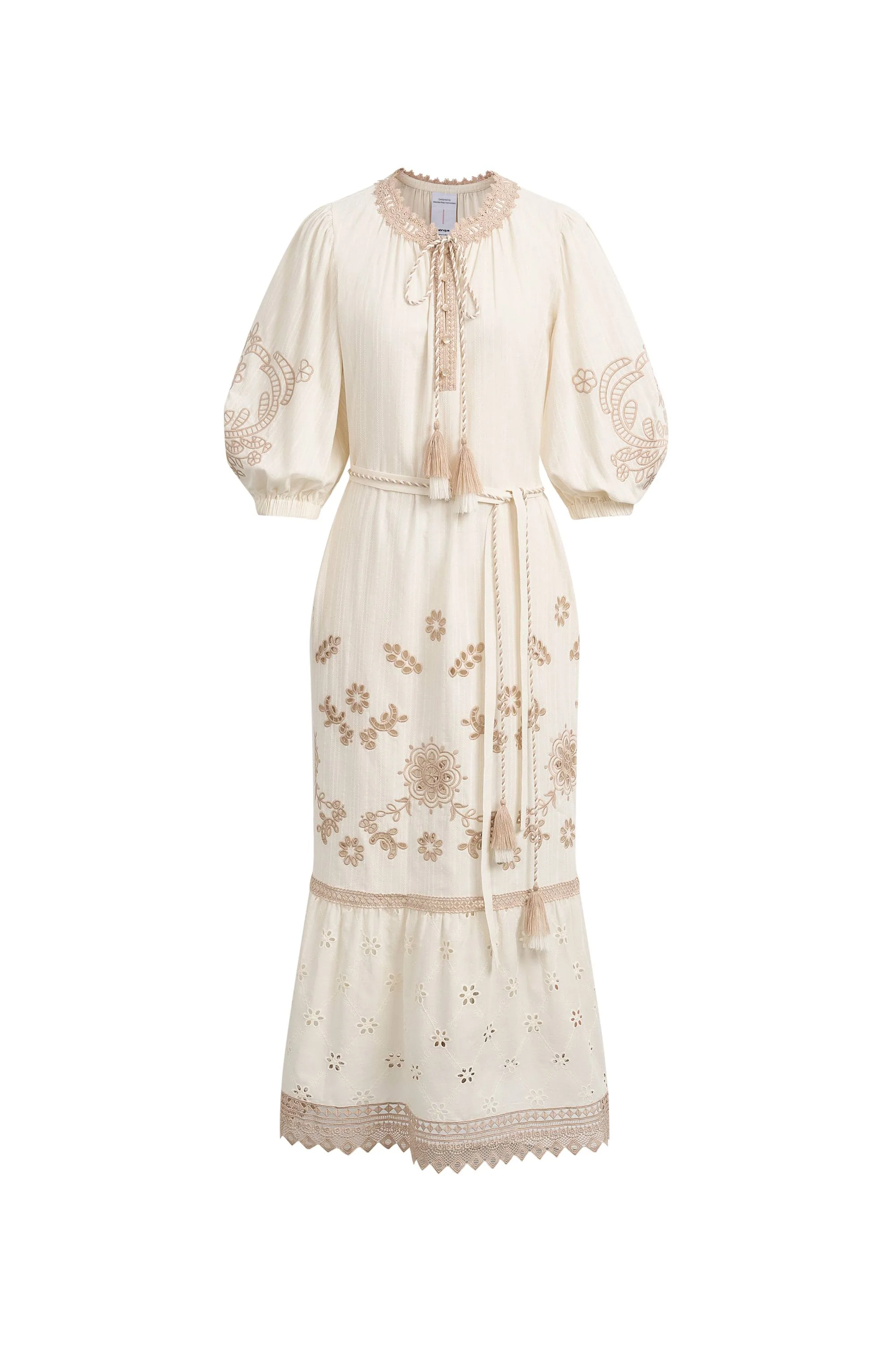 Viola Embroidery Puff-Sleeve Midi Dress in Cotton Jacquard - Image 6