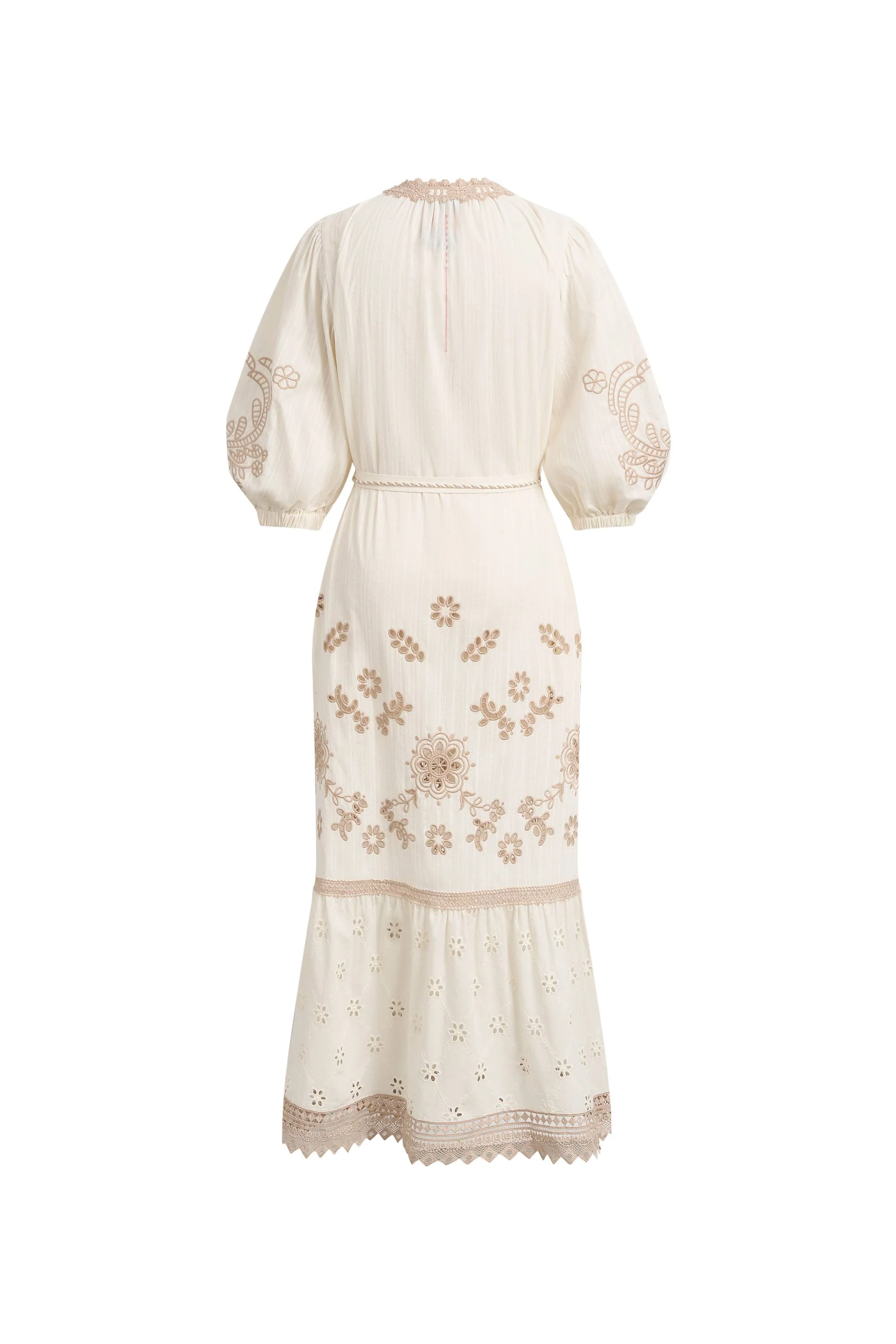 Viola Embroidery Puff-Sleeve Midi Dress in Cotton Jacquard - Image 7