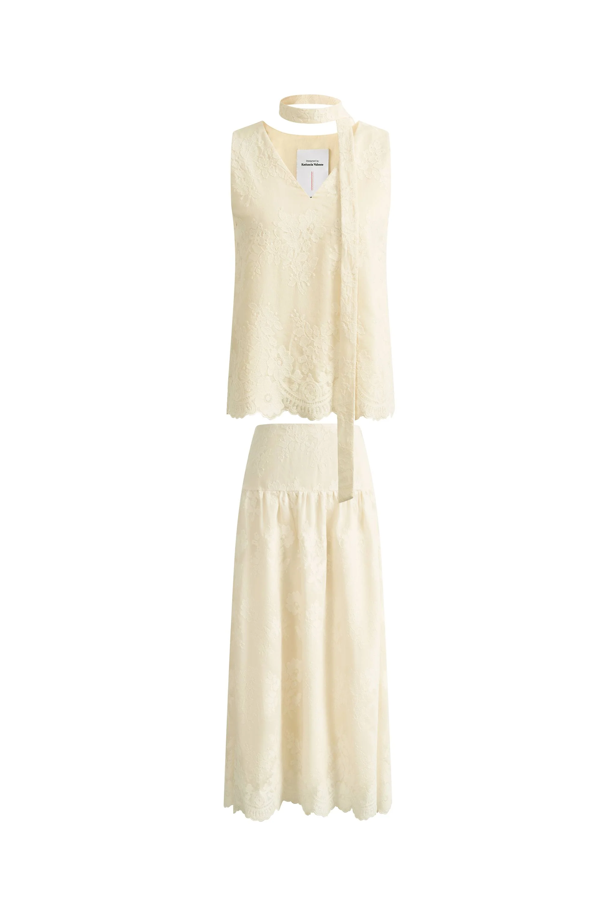 Viola Lace Ribbon Sleeveless Top and Skirt Matching Set in Tulle Embroidery - Image 8