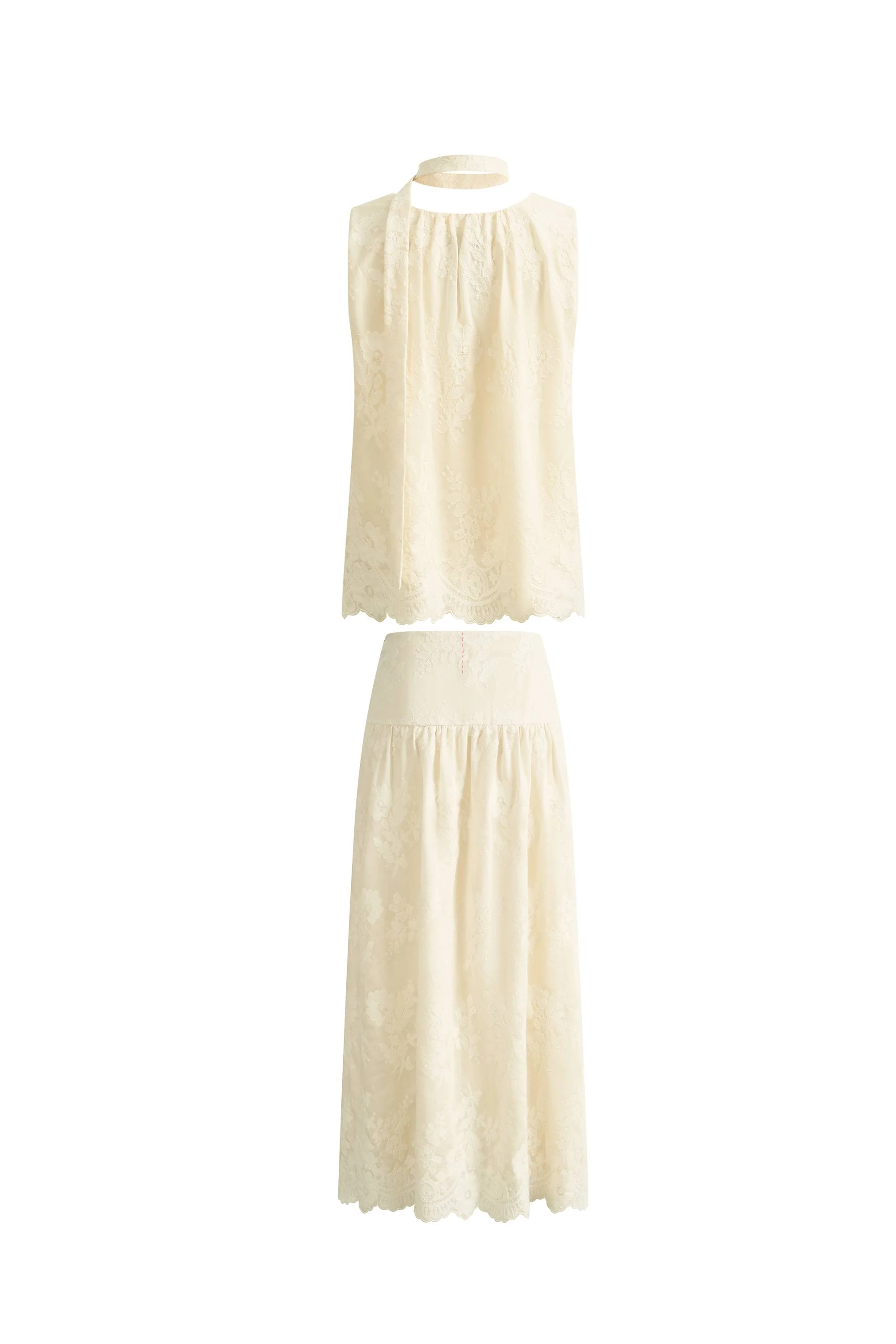 Viola Lace Ribbon Sleeveless Top and Skirt Matching Set in Tulle Embroidery - Image 9