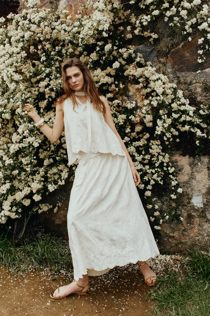 Viola Lace Ribbon Sleeveless Top in Tulle Embroidery