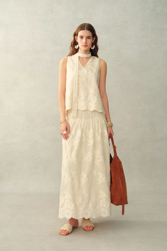 Viola Lace Ribbon Sleeveless Top in Tulle Embroidery - Image 2