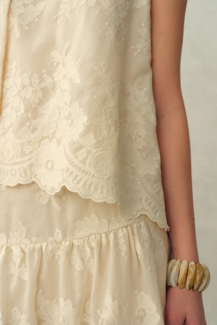 Viola Lace Ribbon Sleeveless Top in Tulle Embroidery - Image 7