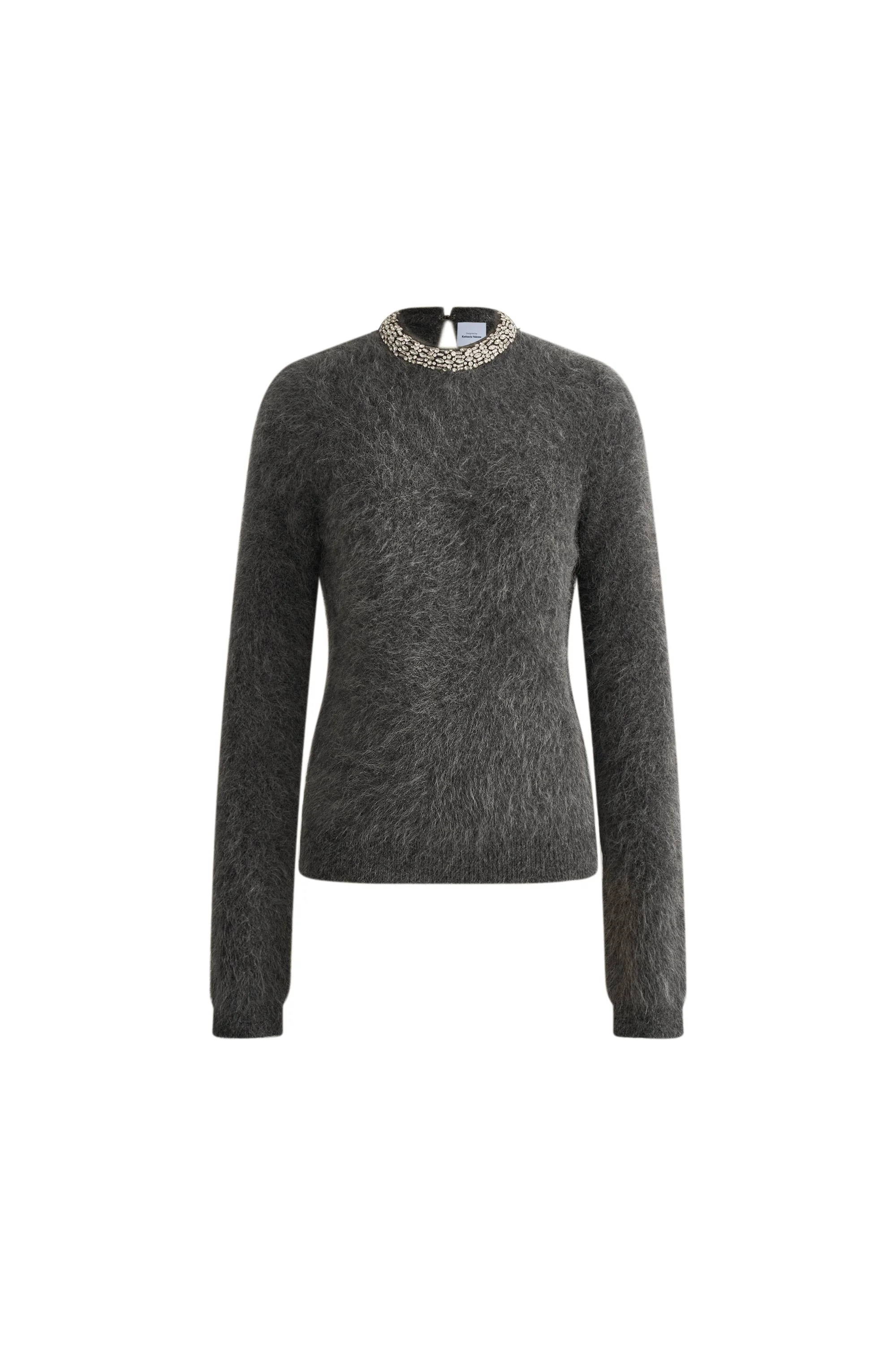 Violet Crystal Embellishment Collar Sweater in Alpaca Blend - Image 7