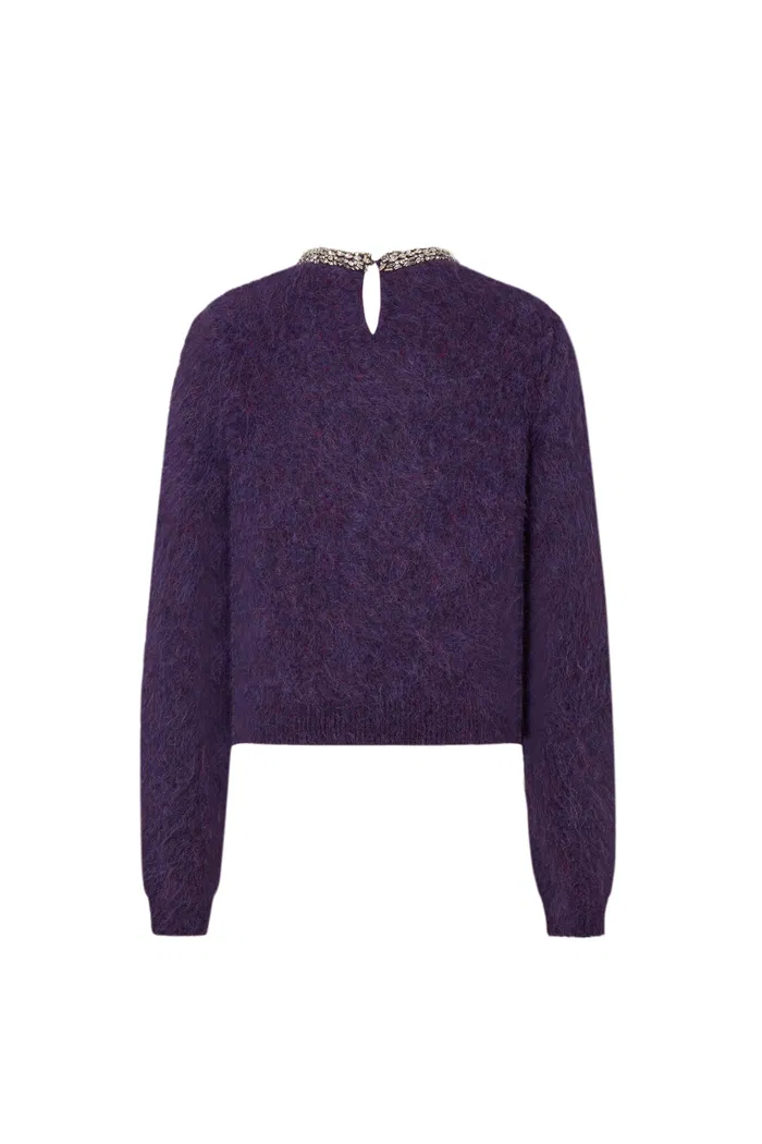 Violet Hand Sewn Crystal Stand Collar Sweater in Alpaca-Mohair Knit - Image 11