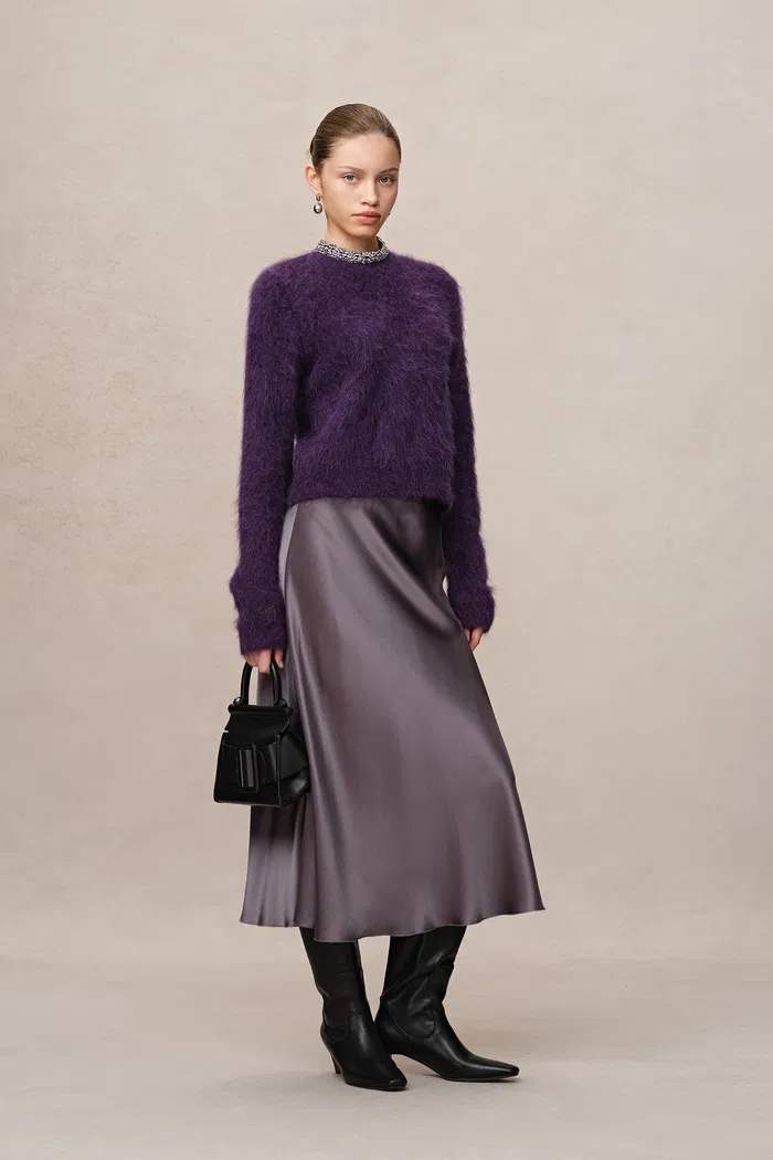 Violet Hand Sewn Crystal Stand Collar Sweater in Alpaca-Mohair Knit - Image 3