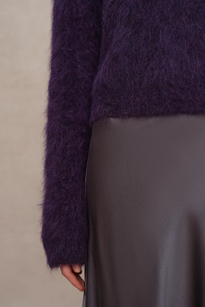 Violet Hand Sewn Crystal Stand Collar Sweater in Alpaca-Mohair Knit - Image 8