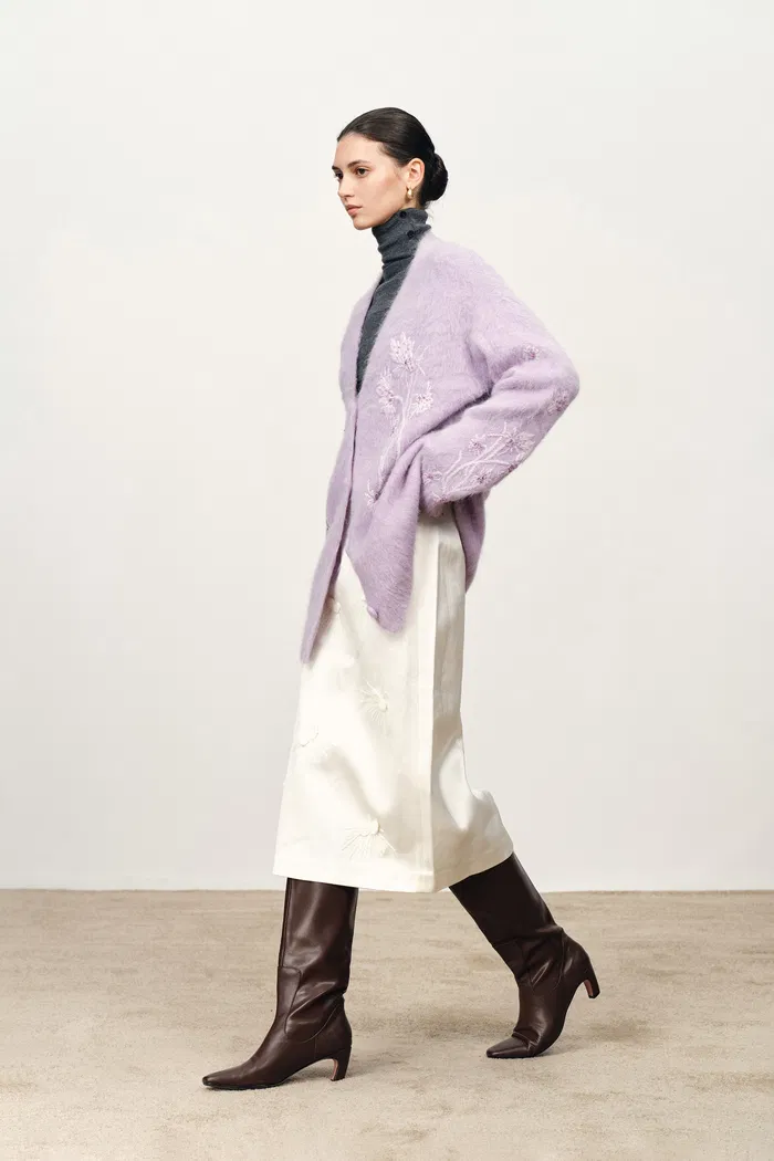 Violet Hand Work Cereus Flora Cardigan in Alpaca Blend Knit - Image 4