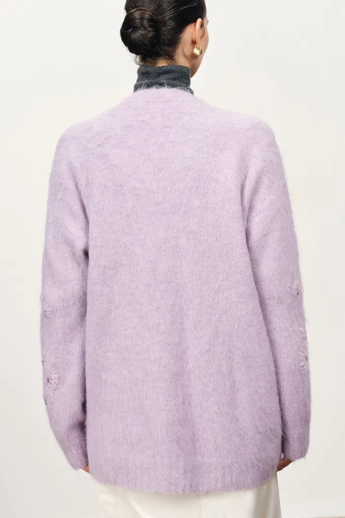 Violet Hand Work Cereus Flora Cardigan in Alpaca Blend Knit - Image 5