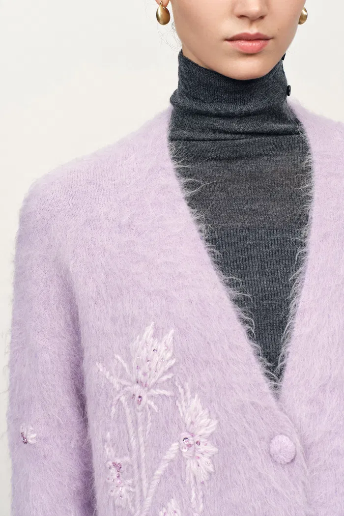 Violet Hand Work Cereus Flora Cardigan in Alpaca Blend Knit - Image 6