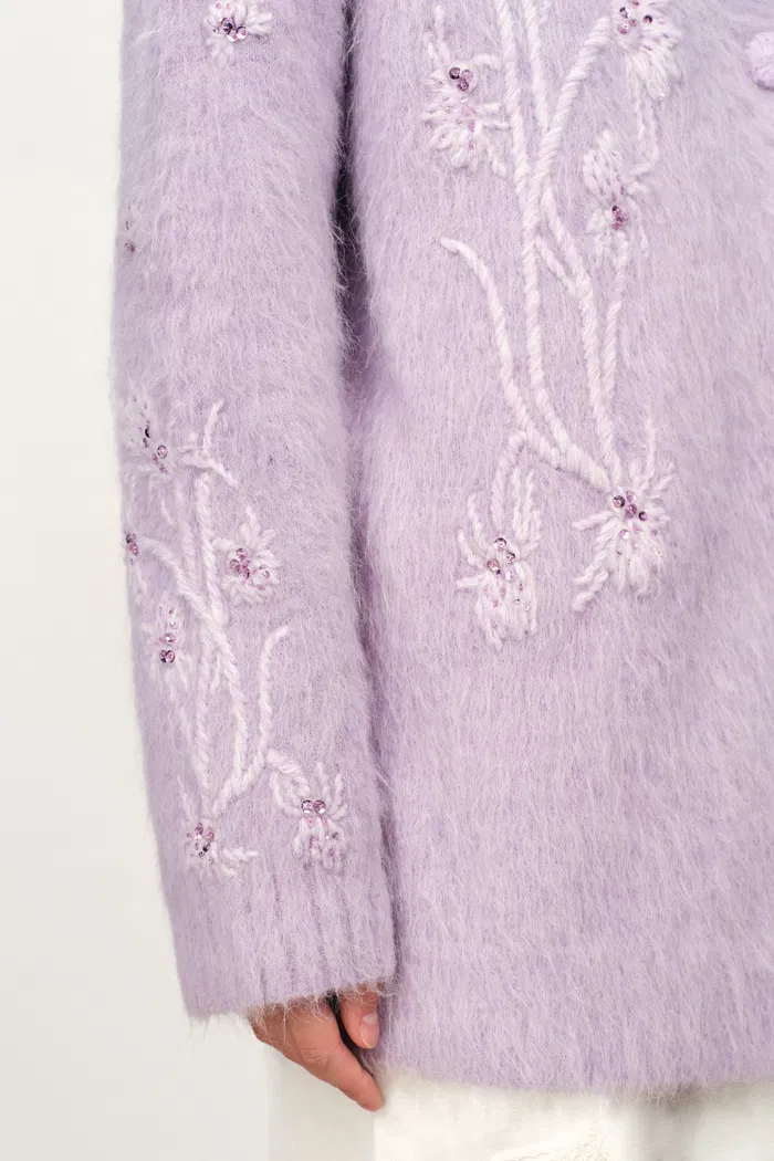 Violet Hand Work Cereus Flora Cardigan in Alpaca Blend Knit - Image 7